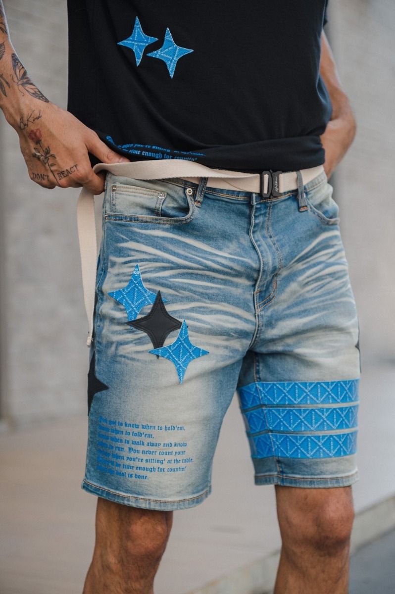 Indigo Blue Denim Monogram Patch Shorts - Ready-to-Wear 1ABC11