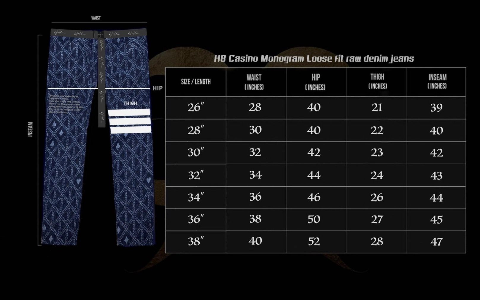 H8 Casino Monogram Loose fit raw denim jeans