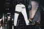 Black diamond cut leather strap White sweatpants