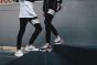 “Diamond Cut” White Strap Leather Sweatpants 2018