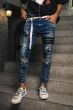 Dark Snowflake washed Destroyed cropped jeans (Black Leather Patch) 