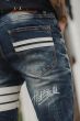 Hold'em “Quotes” White Leatehr Patch knee Dark blue Washed jeans 
