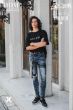 Black Leather Patch Denim Jeans 2023