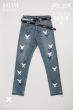Vintage washed straight fit jeans (White and blue genuine leather butterfly H)