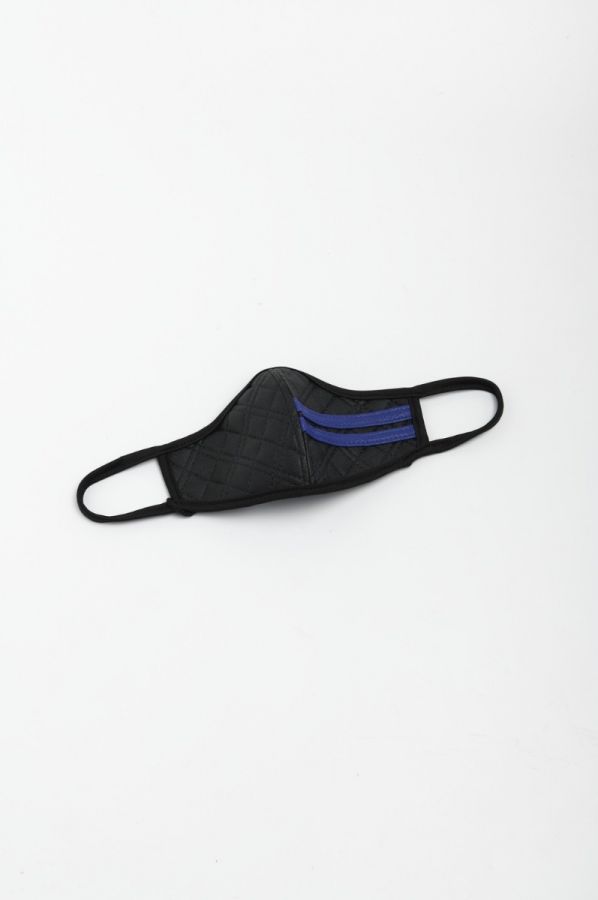 Black Quilted Leather Mask with Dark Blue Leather Strap