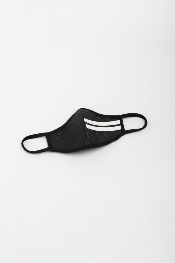 Black Quilted Leather Mask with White Leather Strap