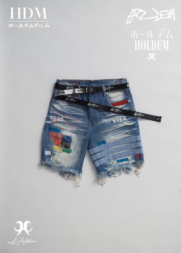 Blue Wash Destroyed denim shorts