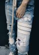 White Quilted Leather Patch Destroyed Jeans
