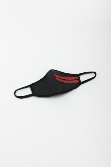 Black Quilted Leather Mask with Red Leather Strap