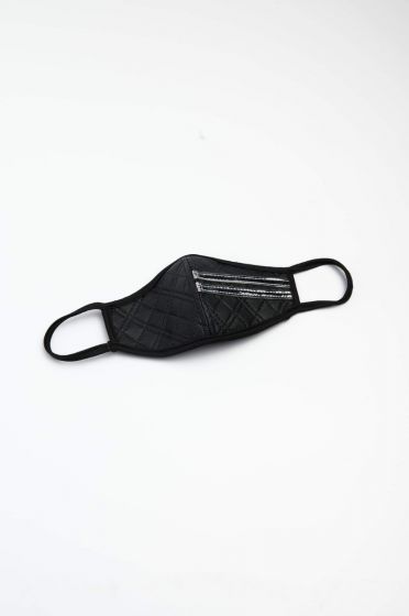 Black Quilted Leather Mask with Silver Strap